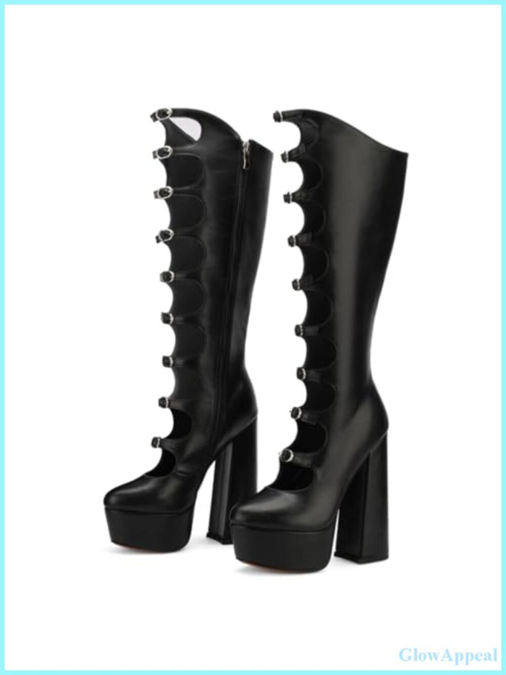 PU Leather Knee High Platform Boots Gothic Chunky Heels Lolita Punk Women
